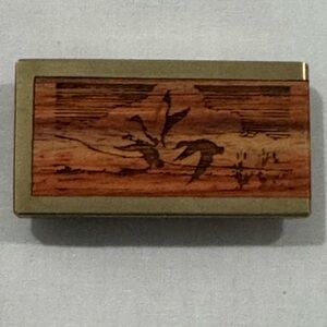 Elegant Vintage Solid Brass Etched Wood Inlay Money Clip